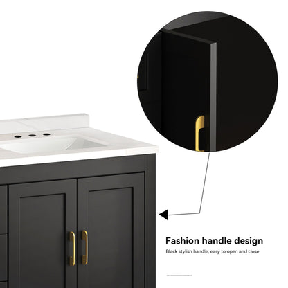 Nuvia 60-Inch Black Bathroom Vanity with Soft Close Doors and Drawers Storage