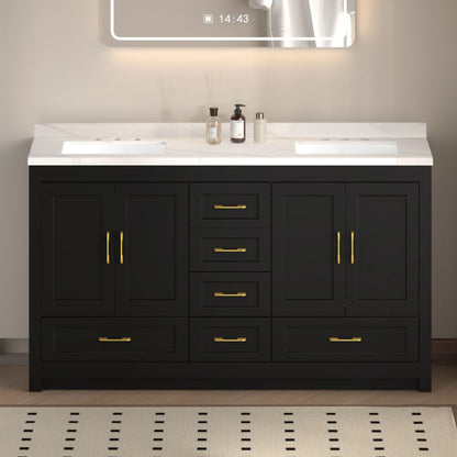 Nuvia 60-Inch Black Bathroom Vanity with Soft Close Doors and Drawers Storage