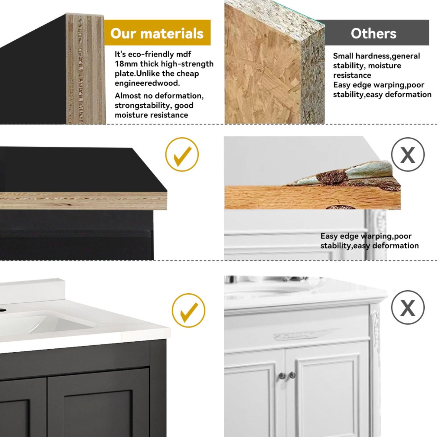 Nuvia 60-Inch Black Bathroom Vanity with Soft Close Doors and Drawers Storage