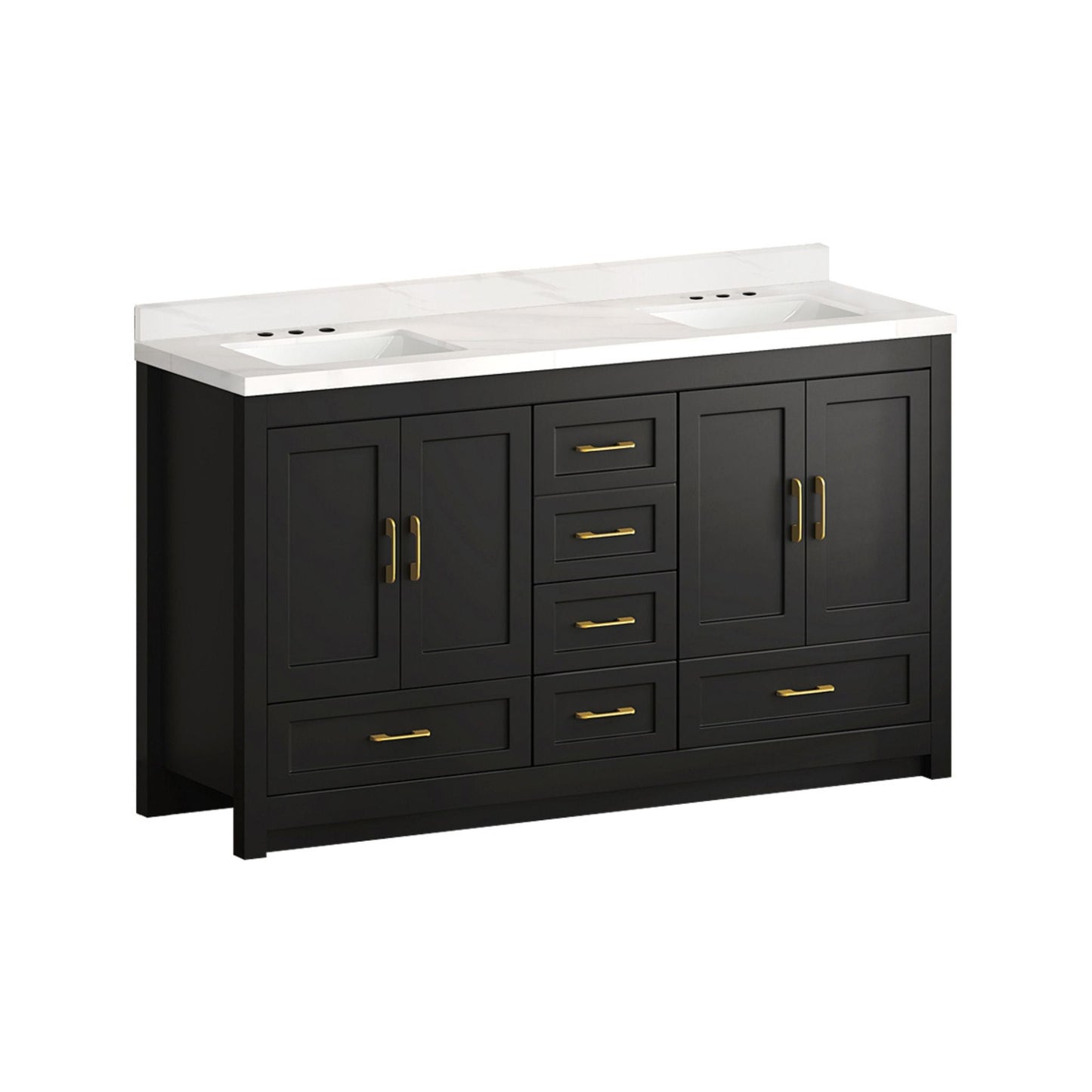 Nuvia 60-Inch Black Bathroom Vanity with Soft Close Doors and Drawers Storage