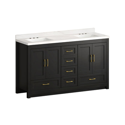 Nuvia 60-Inch Black Bathroom Vanity with Soft Close Doors and Drawers Storage