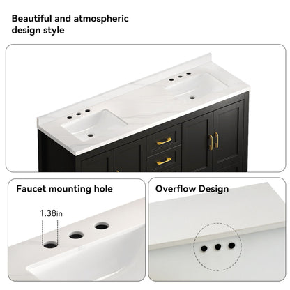 Nuvia 60-Inch Black Bathroom Vanity with Soft Close Doors and Drawers Storage