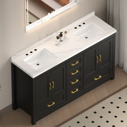Nuvia 60-Inch Black Bathroom Vanity with Soft Close Doors and Drawers Storage