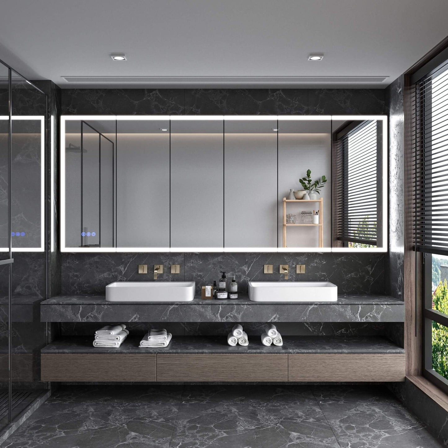 96" x 40" Nuvia Wall-Mounted Medicine Cabinet Mirror With Anti-Fog And Tri-Color LED Lights