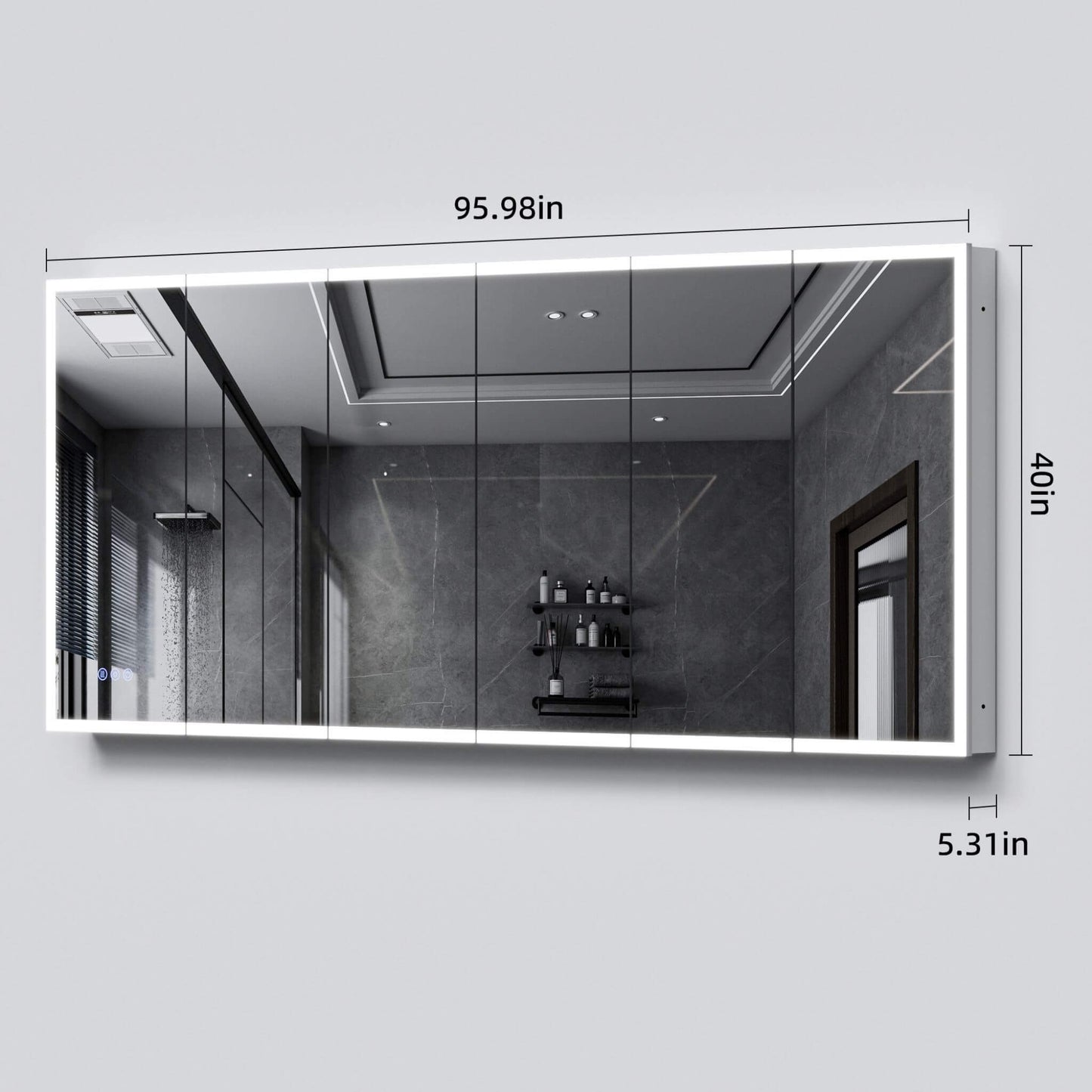 96" x 40" Nuvia Wall-Mounted Medicine Cabinet Mirror With Anti-Fog And Tri-Color LED Lights