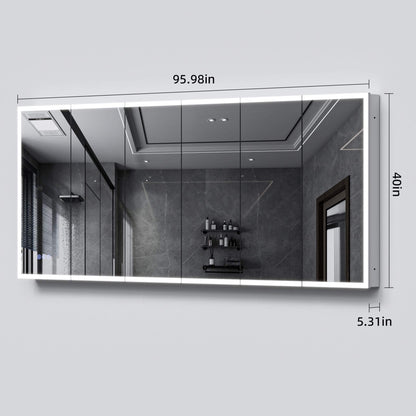 96" x 40" Nuvia Wall-Mounted Medicine Cabinet Mirror With Anti-Fog And Tri-Color LED Lights