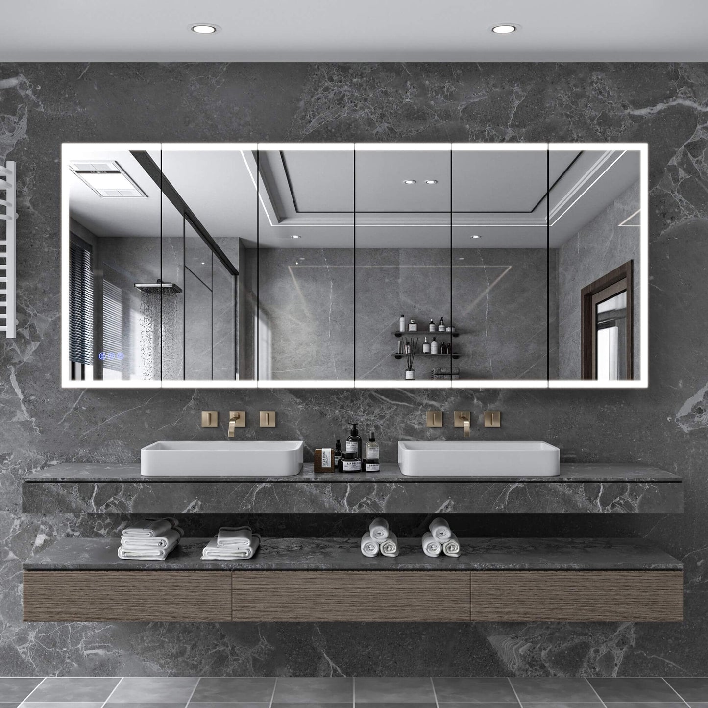96" x 40" Nuvia Wall-Mounted Medicine Cabinet Mirror With Anti-Fog And Tri-Color LED Lights
