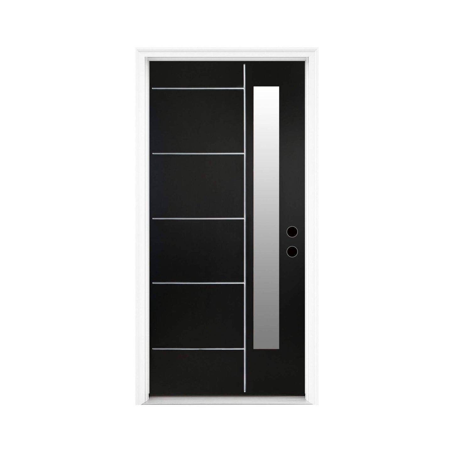 36" x 80" Inch Nuvia Black Modern Left Inswing Fiberglass Entry Door with Frosted Glass