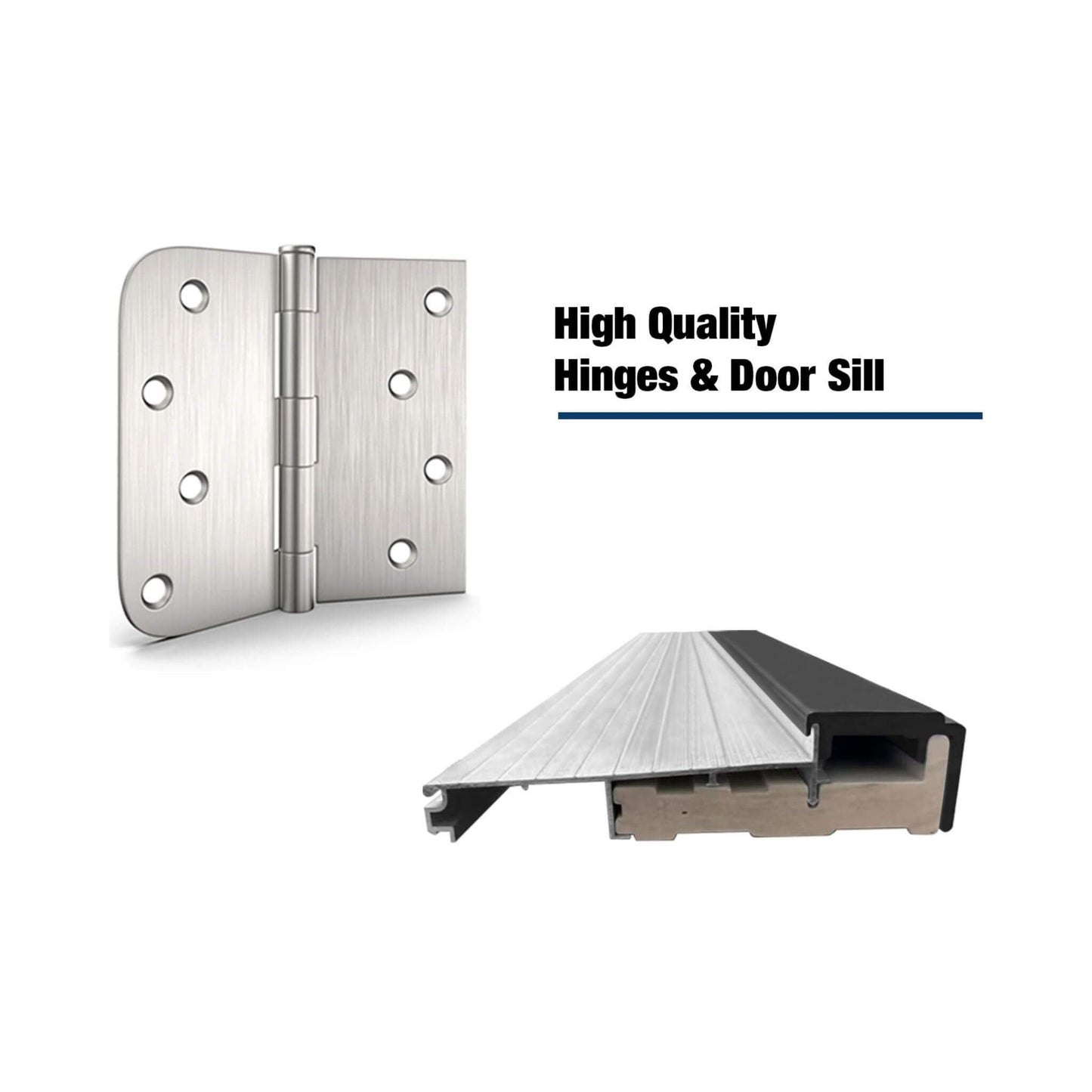 36" x 80" Inch Nuvia Black Modern Left Inswing Fiberglass Entry Door with Frosted Glass