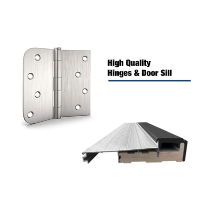 36" x 80" Inch Nuvia Black Modern Left Inswing Fiberglass Entry Door with Frosted Glass