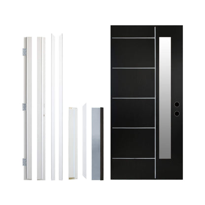 36" x 80" Inch Nuvia Black Modern Left Inswing Fiberglass Entry Door with Frosted Glass