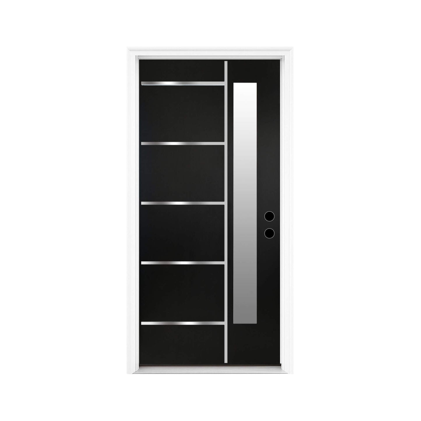 36" x 80" Inch Nuvia Black Modern Left Inswing Fiberglass Front Door with Frosted Glass [4-9/16 Frame]