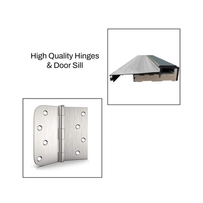 36" x 80" Inch Nuvia Black Modern Left Inswing Fiberglass Front Door with Frosted Glass [4-9/16 Frame]