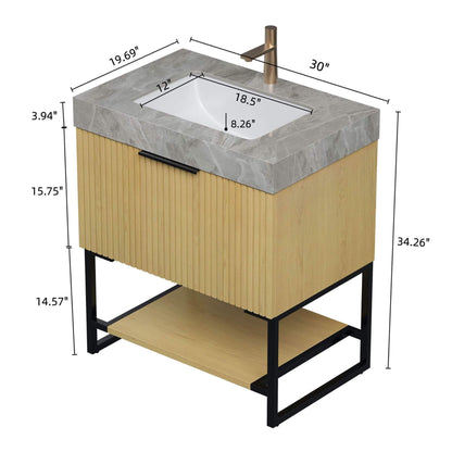 Nuvia Luxury 30-Inch Corolla Oak Freestanding Bathroom Vanity With Sink And Storage