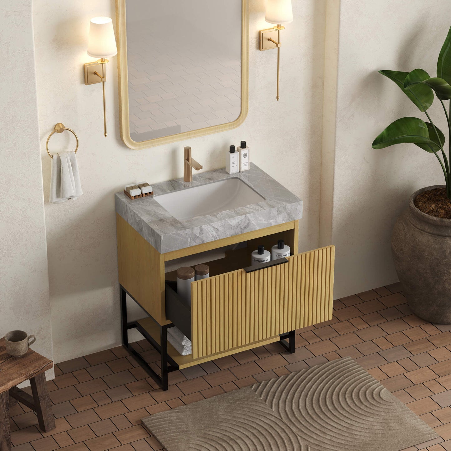 Nuvia Luxury 30-Inch Corolla Oak Freestanding Bathroom Vanity With Sink And Storage