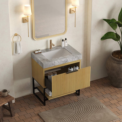 Nuvia Luxury 30-Inch Corolla Oak Freestanding Bathroom Vanity With Sink And Storage