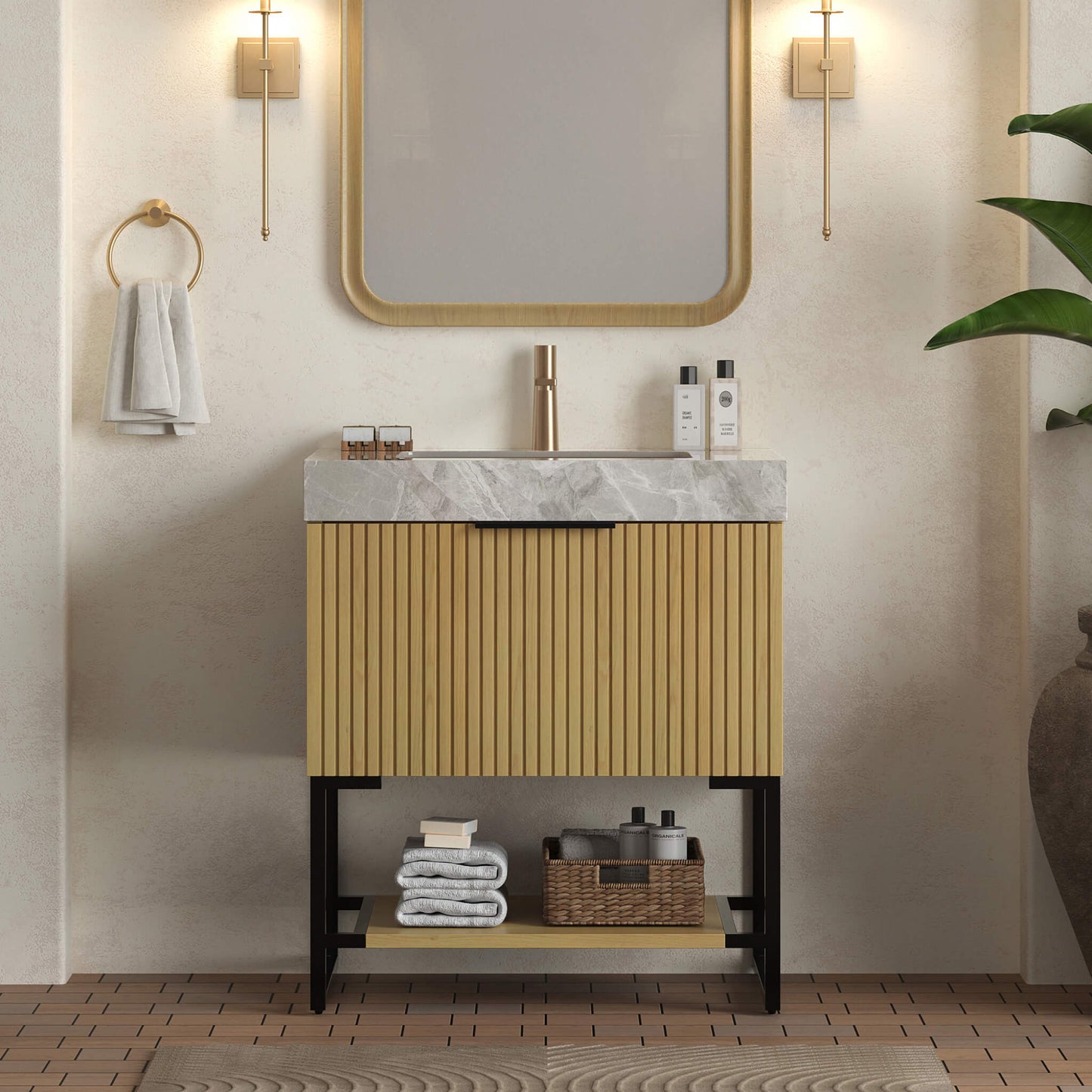 Nuvia Luxury 30-Inch Corolla Oak Freestanding Bathroom Vanity With Sink And Storage