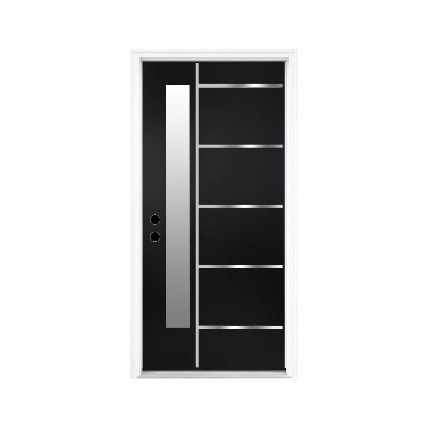 36" x 80" Inch Nuvia Modern Frosted Glass Black Fiberglass Front Door with Right Inswing