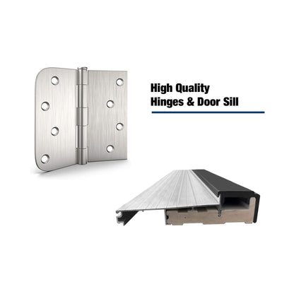 36" x 80" Inch Nuvia Modern Frosted Glass Black Fiberglass Front Door with Right Inswing