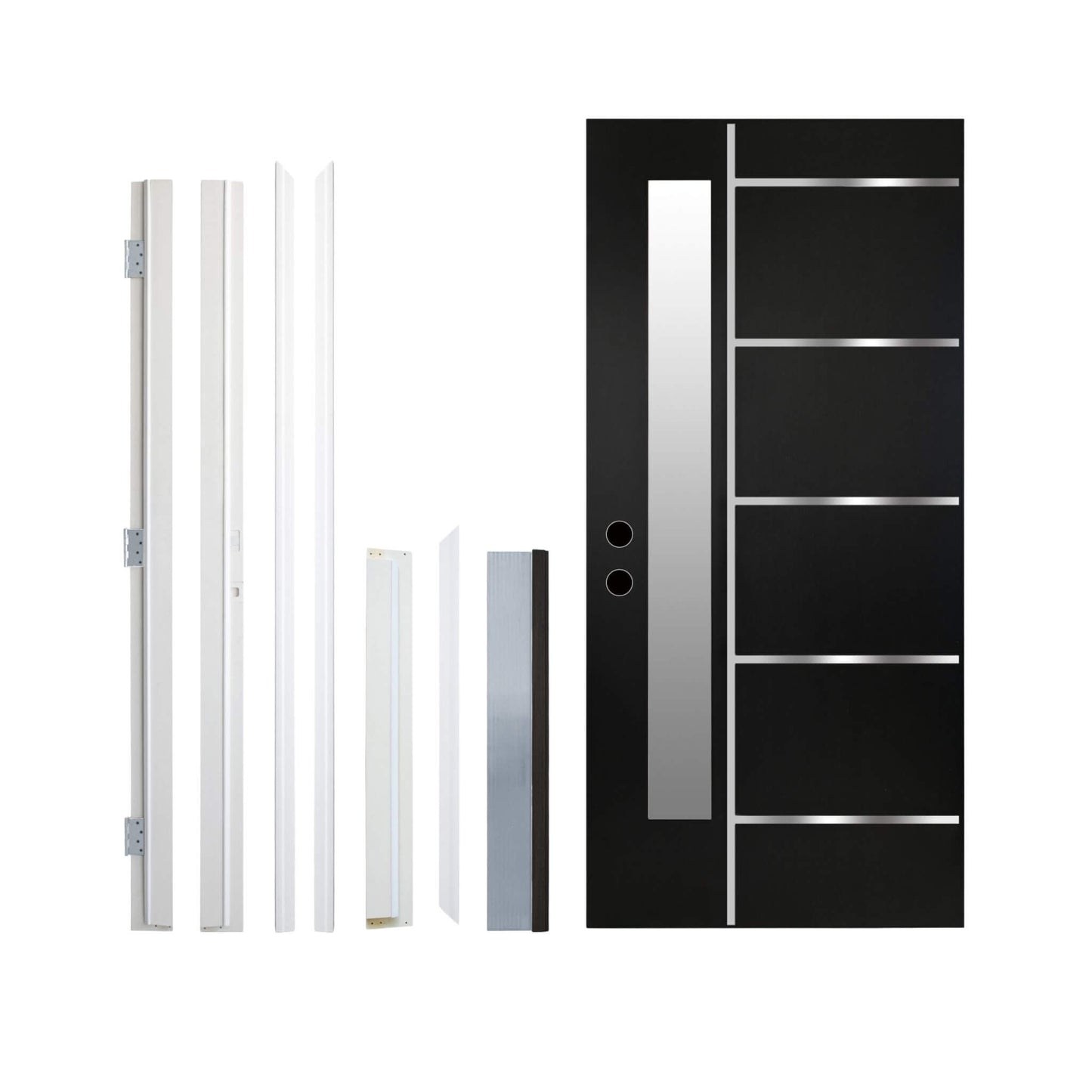 36" x 80" Inch Nuvia Modern Frosted Glass Black Fiberglass Front Door with Right Inswing