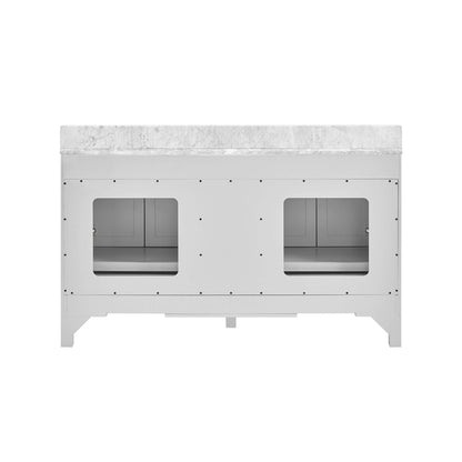 Nuvia Premium 60-Inch Freestanding Double Sink Bathroom Vanity With Carrara Marble Top