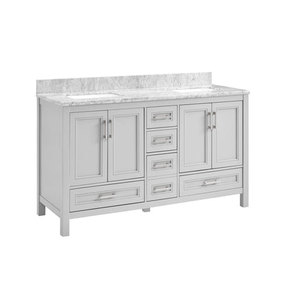 Nuvia Premium 60-Inch Freestanding Double Sink Bathroom Vanity With Carrara Marble Top