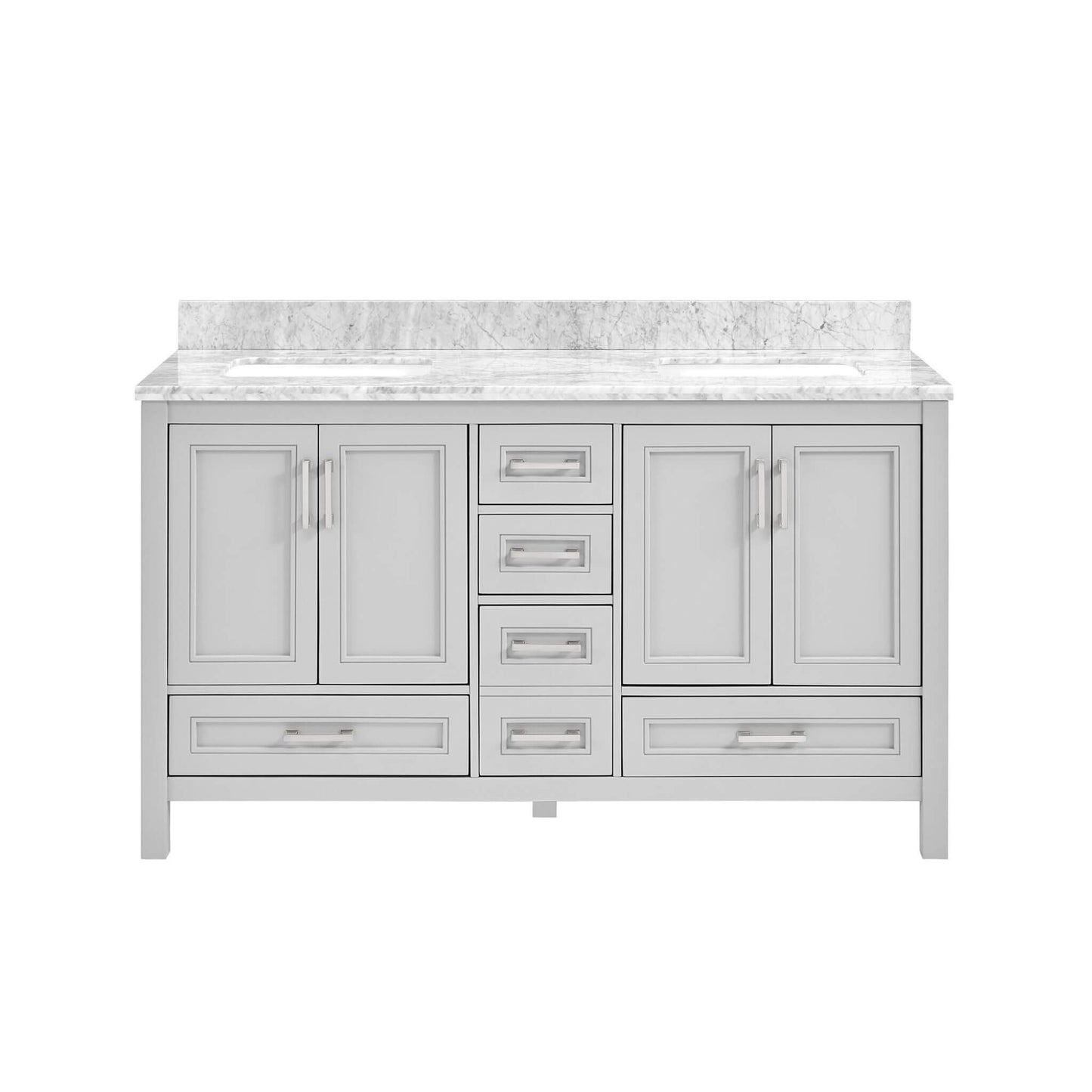 Nuvia Premium 60-Inch Freestanding Double Sink Bathroom Vanity With Carrara Marble Top