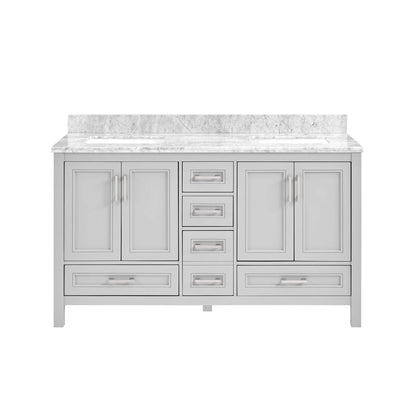 Nuvia Premium 60-Inch Freestanding Double Sink Bathroom Vanity With Carrara Marble Top