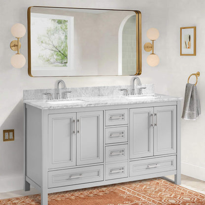 Nuvia Premium 60-Inch Freestanding Double Sink Bathroom Vanity With Carrara Marble Top