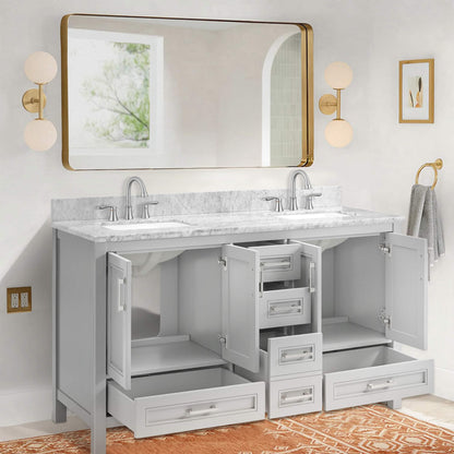 Nuvia Premium 60-Inch Freestanding Double Sink Bathroom Vanity With Carrara Marble Top