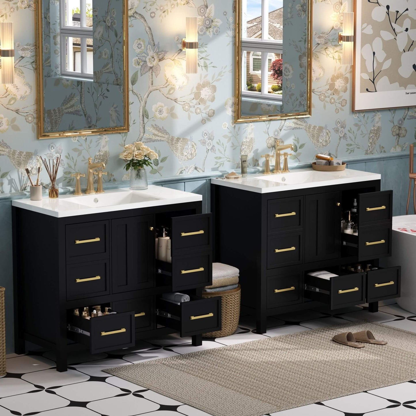 Nuvia Premium 72-Inch Bathroom Vanity Set With Resin Sink And Soft-Close Drawers [Faucet Not Included]