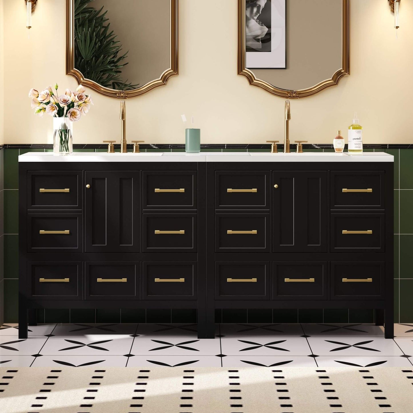 Nuvia Premium 72-Inch Bathroom Vanity Set With Resin Sink And Soft-Close Drawers [Faucet Not Included]