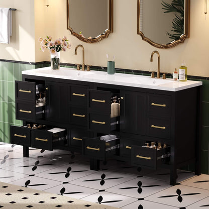 Nuvia Premium 72-Inch Bathroom Vanity Set With Resin Sink And Soft-Close Drawers [Faucet Not Included]
