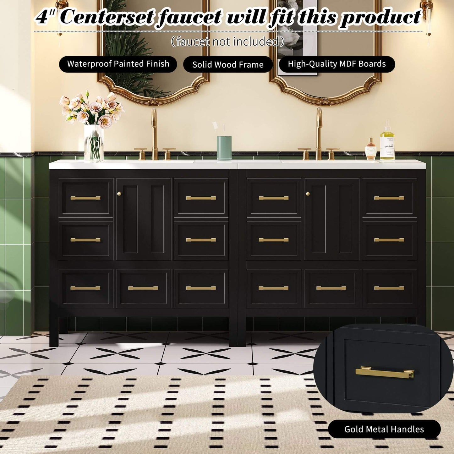 Nuvia Premium 72-Inch Bathroom Vanity Set With Resin Sink And Soft-Close Drawers [Faucet Not Included]