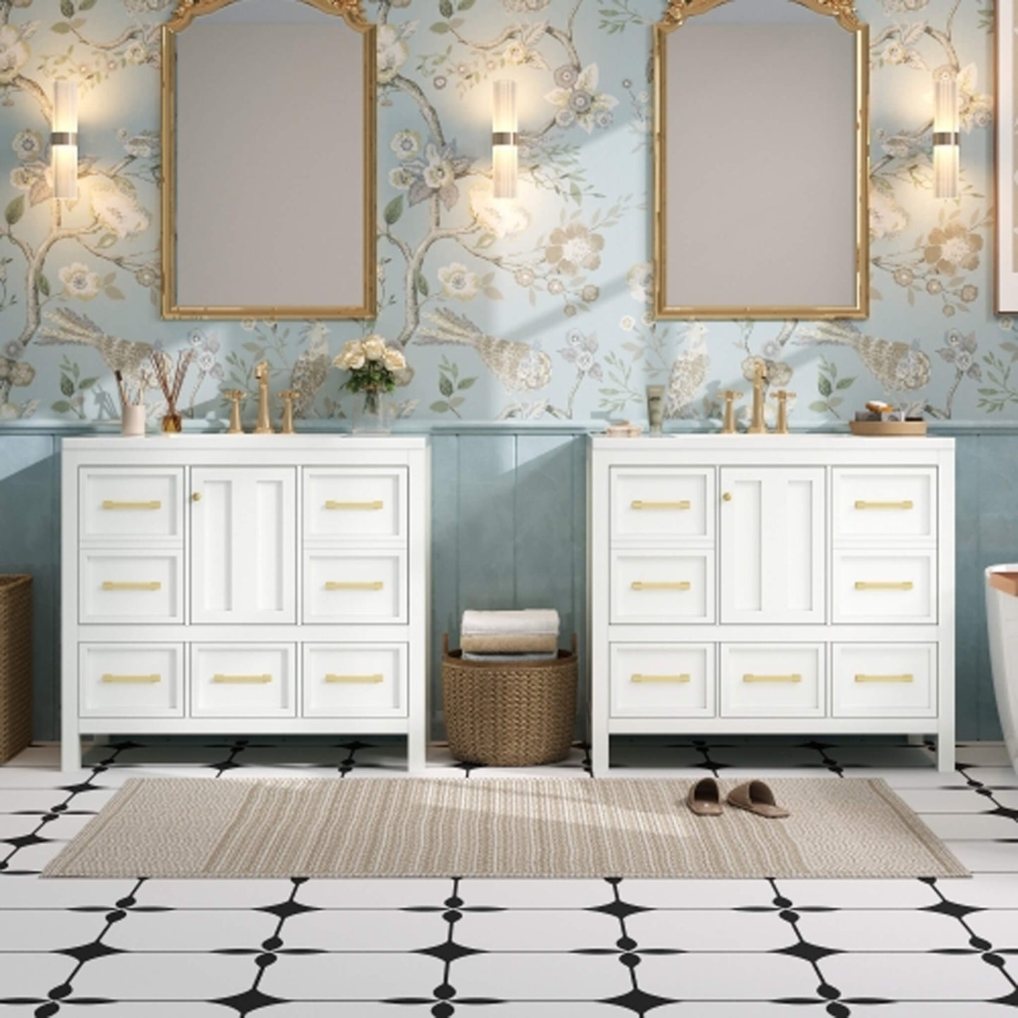 Nuvia Premium 72-Inch Bathroom Vanity Set With Resin Sink And Soft-Close Drawers [Faucet Not Included]