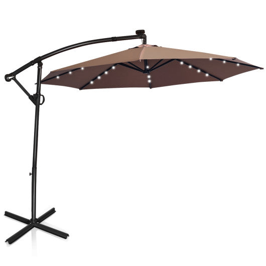 10 ft 360° Rotation Solar Powered LED Patio Offset Umbrella without Weight Base - Tan