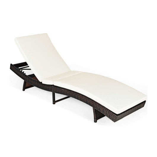 Patio Folding Chaise Lounge with 5 Adjustable Levels and Cushion - White