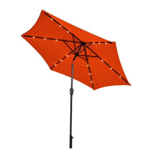 9 Feet Solar LED Lighted Patio Market Umbrella Tilt Adjustment Crank Lift - Orange