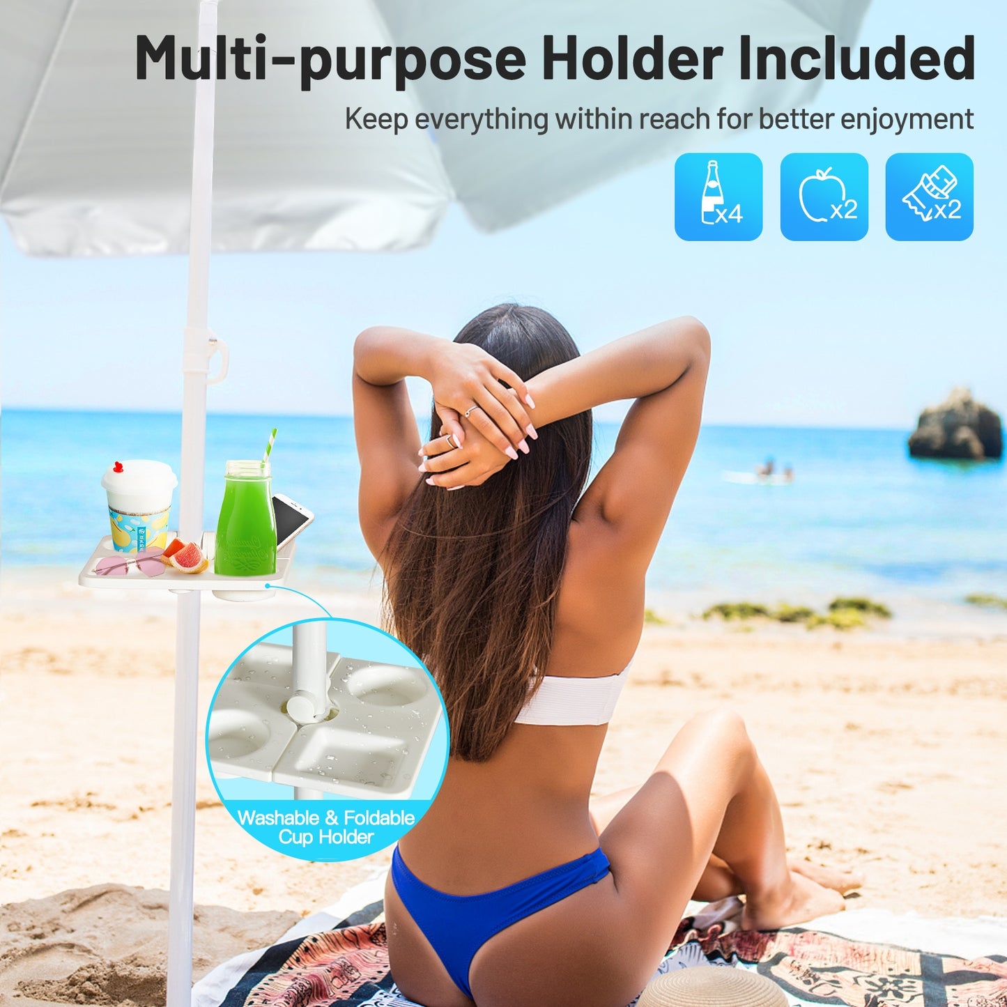 7.2 FT Portable Outdoor Beach Umbrella with Sand Anchor and Tilt Mechanism