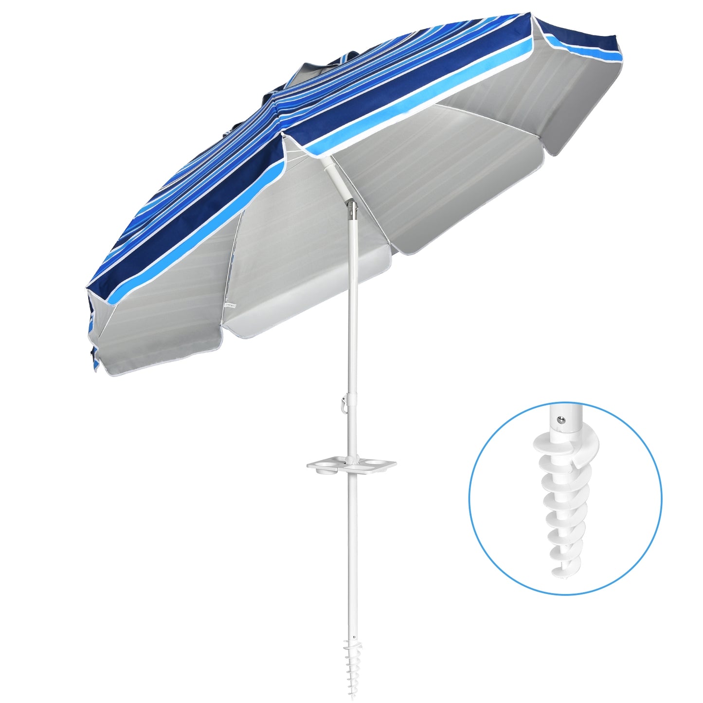 7.2 FT Portable Outdoor Beach Umbrella with Sand Anchor and Tilt Mechanism