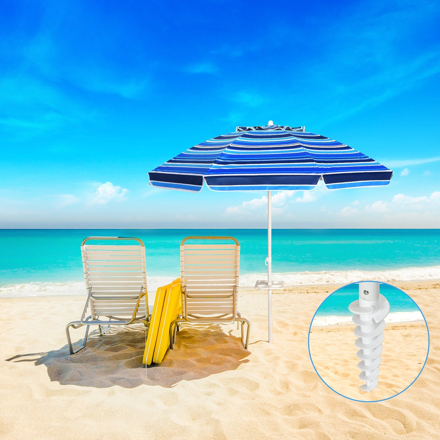 7.2 FT Portable Outdoor Beach Umbrella with Sand Anchor and Tilt Mechanism