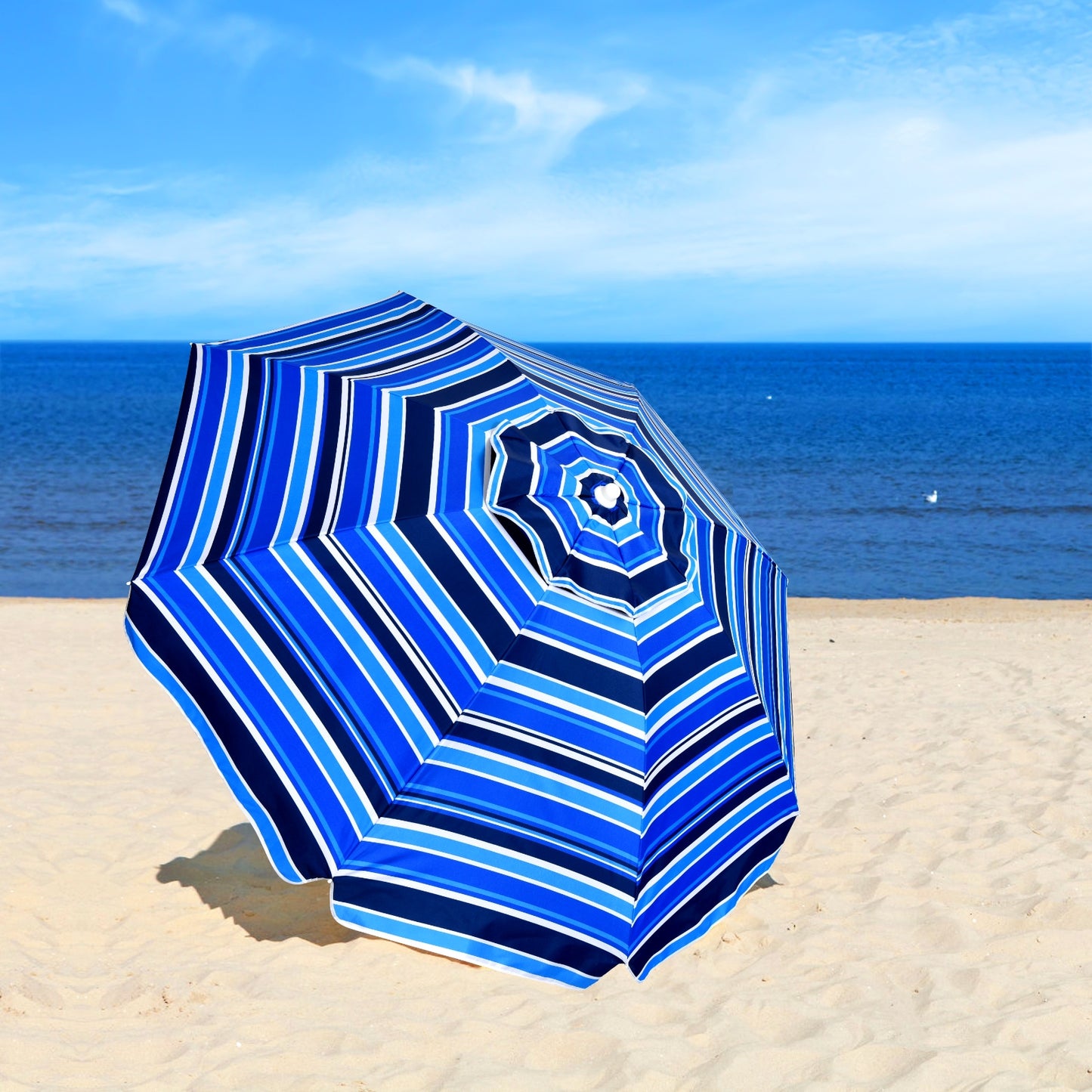 7.2 FT Portable Outdoor Beach Umbrella with Sand Anchor and Tilt Mechanism
