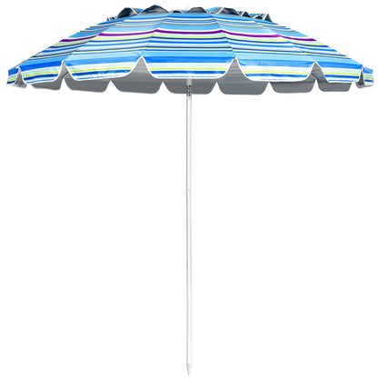 8FT Portable Beach Umbrella with Sand Anchor and Tilt Mechanism for Garden and Patio