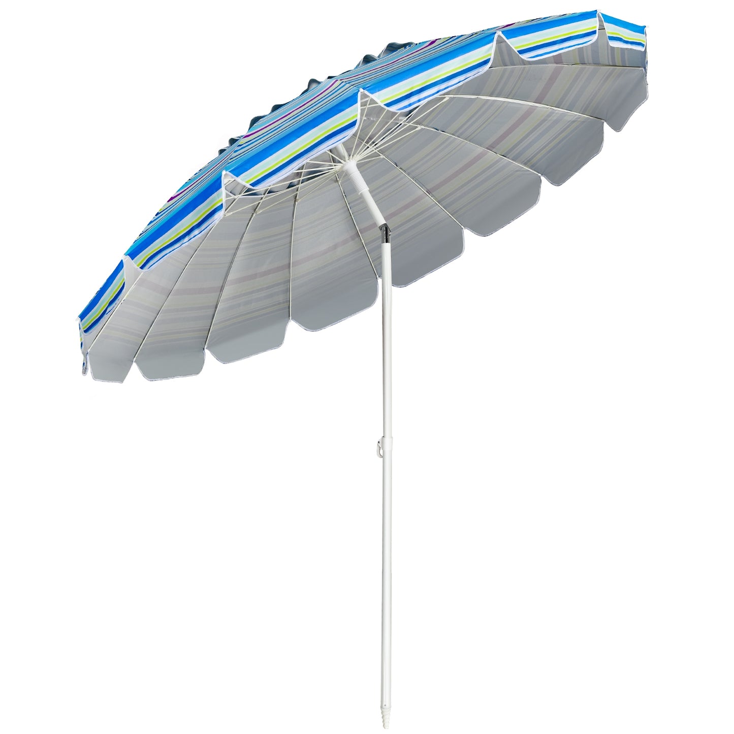 8FT Portable Beach Umbrella with Sand Anchor and Tilt Mechanism for Garden and Patio