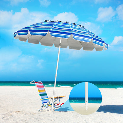 8FT Portable Beach Umbrella with Sand Anchor and Tilt Mechanism for Garden and Patio