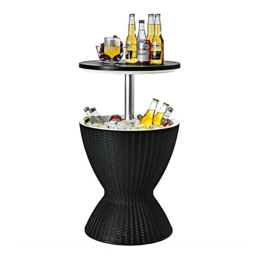 3 in 1 8 Gallon Patio Rattan Cooler Bar Table with Adjust Ice Bucket - Black