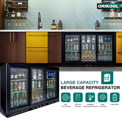 Orikool 53-Inch Energy Efficient Commercial Back Bar Drink Cooler With LED Lighting And 3 Glass Doors