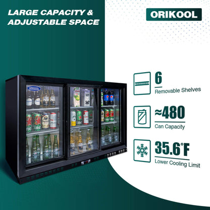 Orikool 53-Inch Energy Efficient Commercial Back Bar Drink Cooler With LED Lighting And 3 Glass Doors