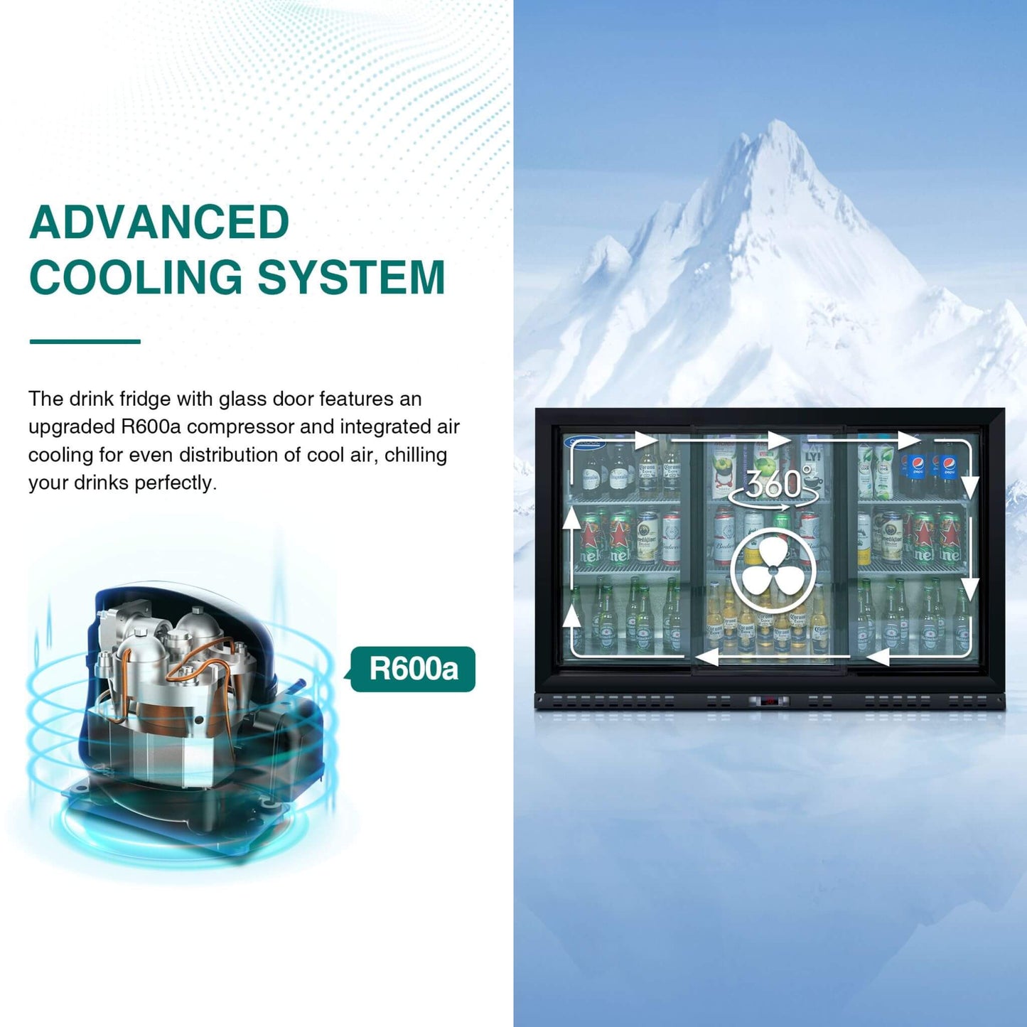 Orikool 53-Inch Energy Efficient Commercial Back Bar Drink Cooler With LED Lighting And 3 Glass Doors