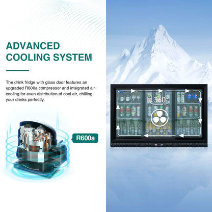 Orikool 53-Inch Energy Efficient Commercial Back Bar Drink Cooler With LED Lighting And 3 Glass Doors